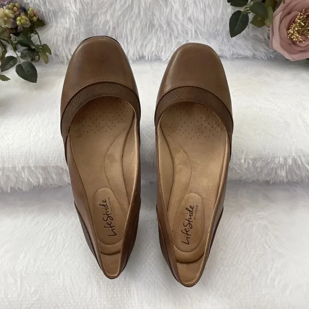 LifeStride Brown Ballet Flats Comfort Slip On Shoes Women’s US 9.5M Casual